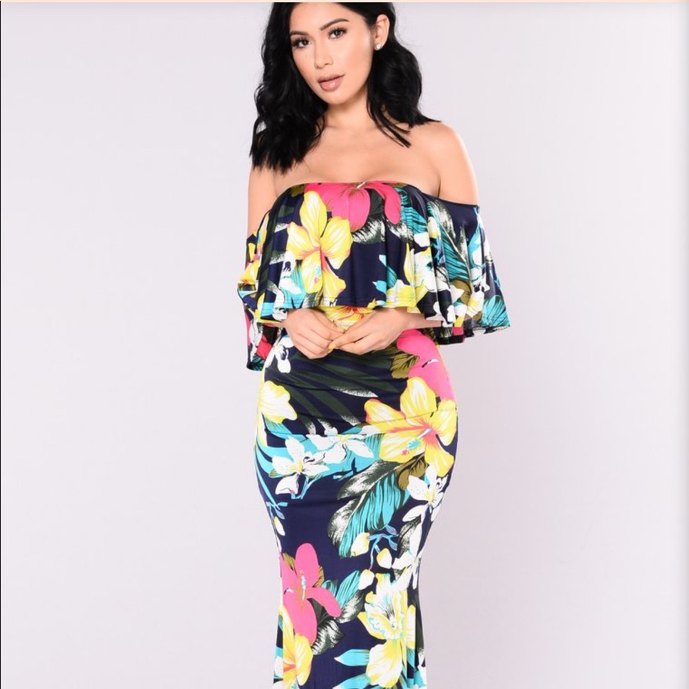 Fashion Nova off the shoulder flower dress